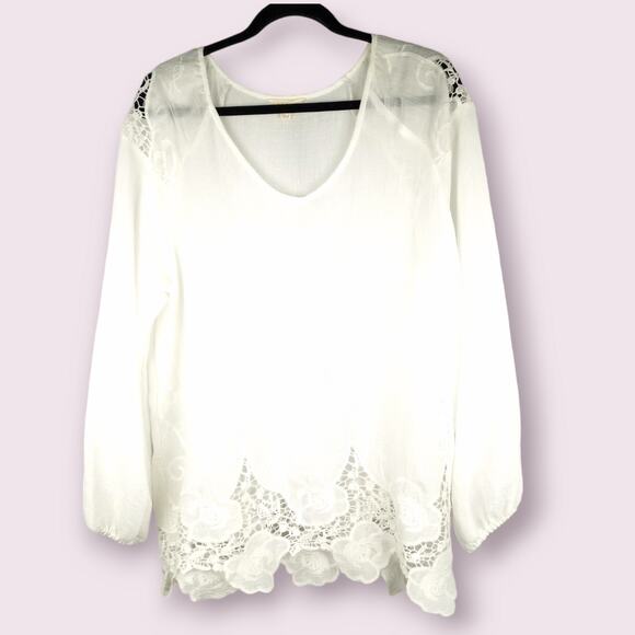 ADIVA Semi Sheer White Boho Style Blouse White Lace 1X Feminine Coquette Boho - Picture 4 of 9